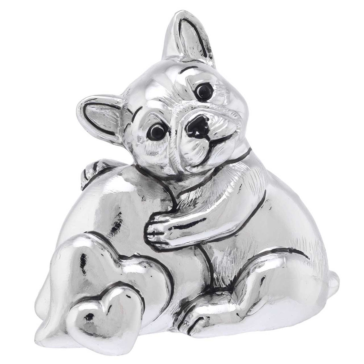 Bagutta I Teneroni Statuina Argentata Bulldog con Cuori 7x4x6 cm