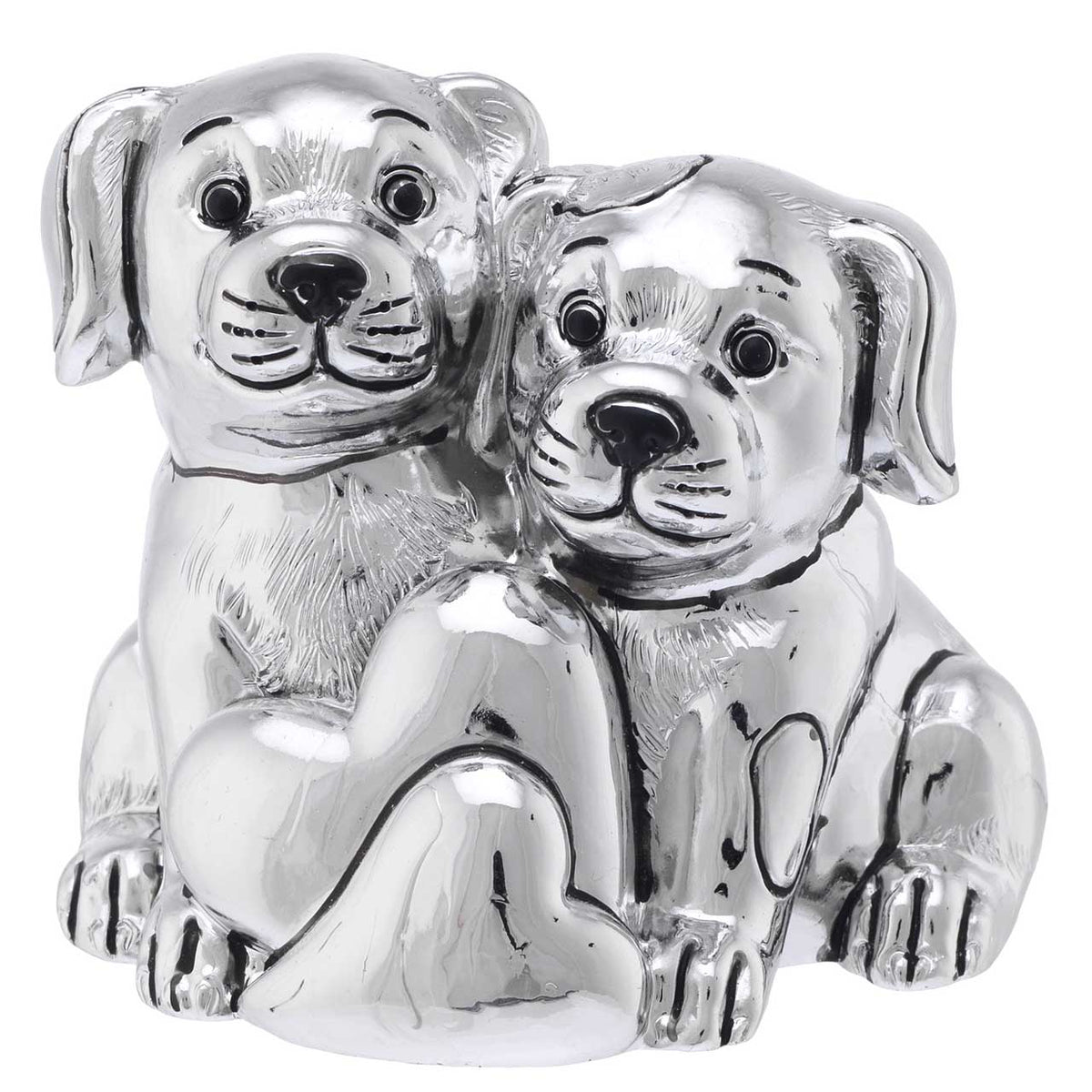 Bagutta I Teneroni Statuina Argentata Coppia di Cagnolini con Cuori 7x8x7 cm