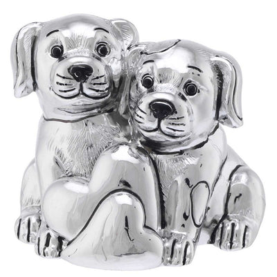 Bagutta I Teneroni Statuina Argentata Coppia di Cagnolini con Cuori 7x8x7 cm