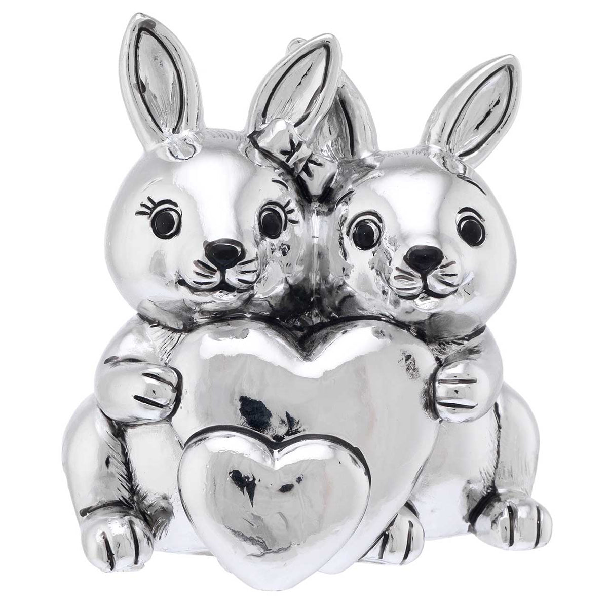 Bagutta I Teneroni Statuina Argentata Coppia di Conigli con Cuori 7x8x7 cm