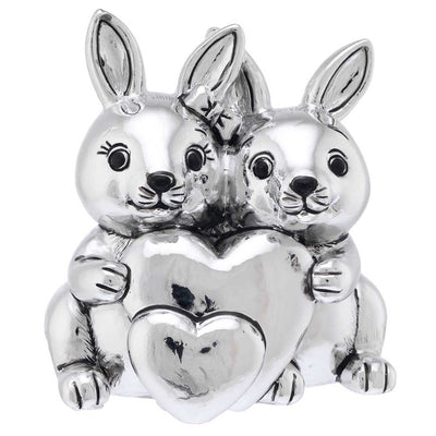Bagutta I Teneroni Statuina Argentata Coppia di Conigli con Cuori 7x8x7 cm
