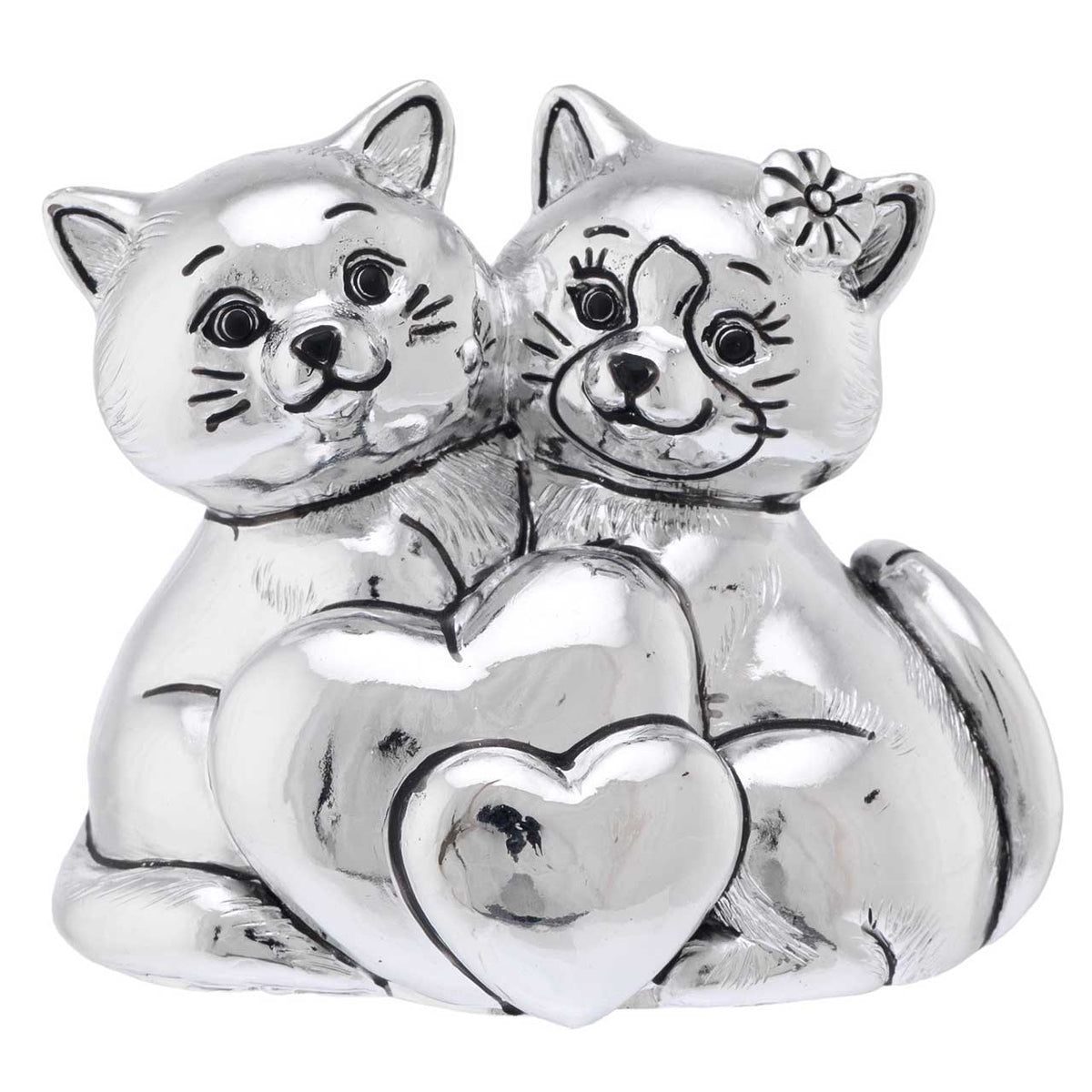 Bagutta I Teneroni Statuina Argentata Coppia di Gatti con Cuori 8x5x7 cm