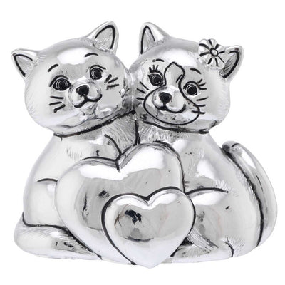 Bagutta I Teneroni Statuina Argentata Coppia di Gatti con Cuori 8x5x7 cm