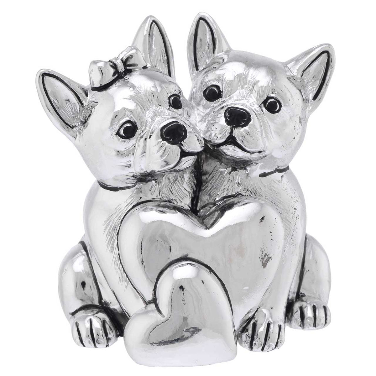 Bagutta I Teneroni Statuina Argentata Coppia di Bulldog con Cuori 7x7x7 cm