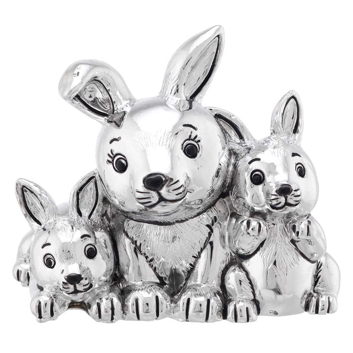 Bagutta I Teneroni Statuina Argentata Famiglia di Conigli con Cuori 8x7x7 cm