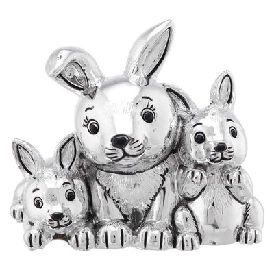 Bagutta I Teneroni Statuina Argentata Famiglia di Conigli con Cuori 8x7x7 cm