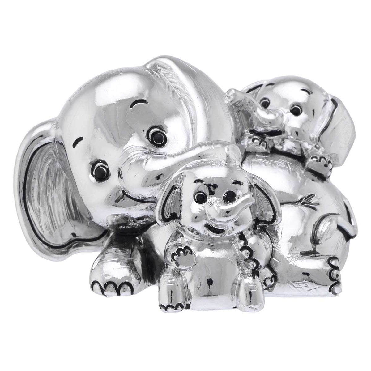 Bagutta I Teneroni Statuina Argentata Famiglia di Elefanti con Cuori 8x6x6 cm