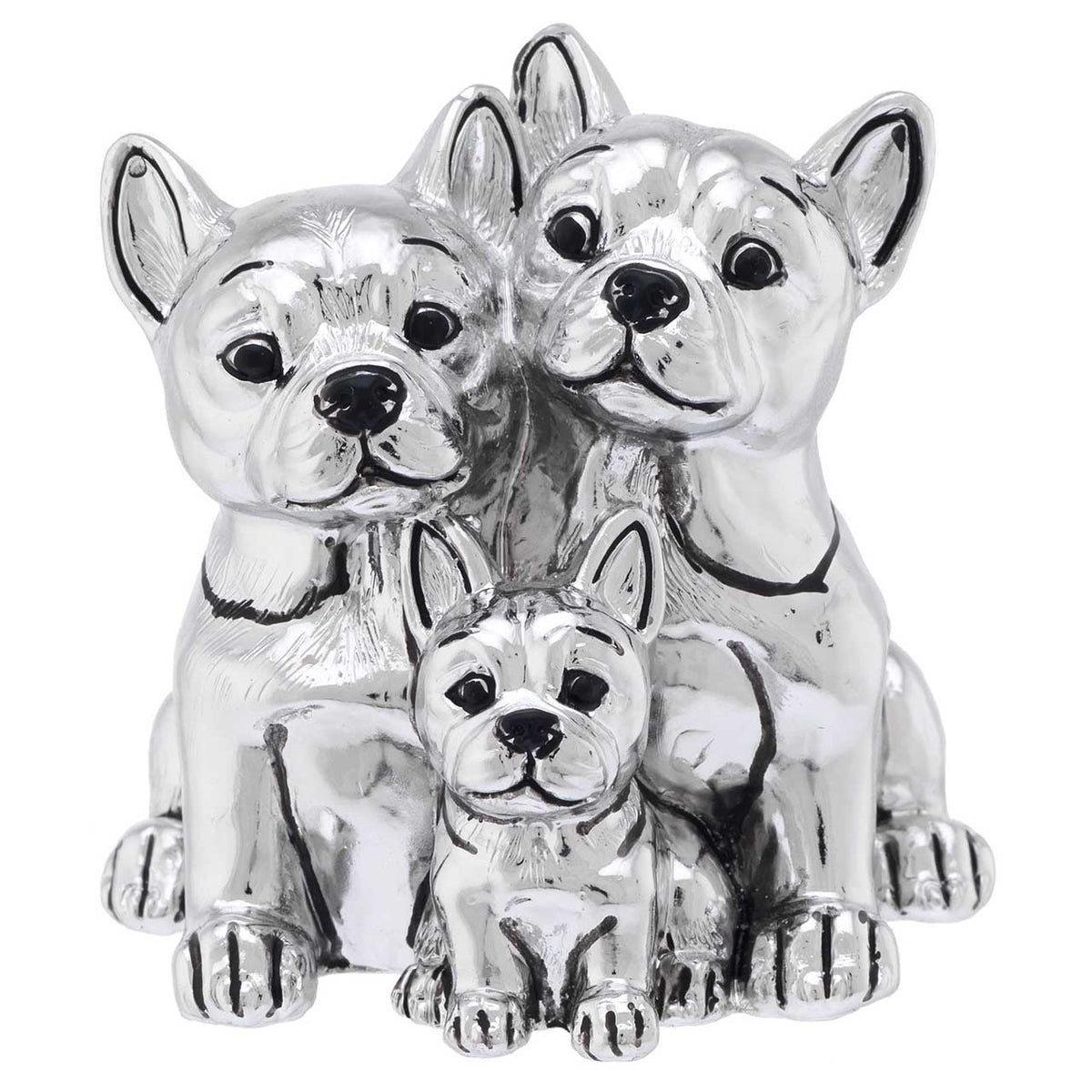 Bagutta I Teneroni Statuina Argentata Famiglia di Bulldog con Cuori 7x7x7 cm