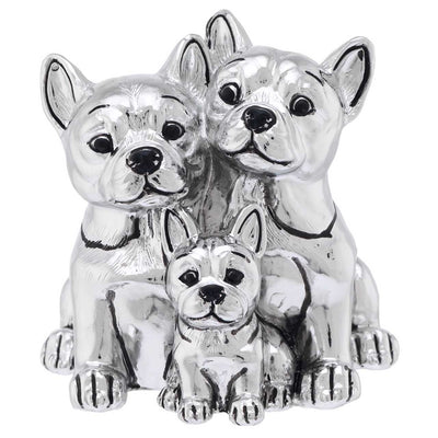 Bagutta I Teneroni Statuina Argentata Famiglia di Bulldog con Cuori 7x7x7 cm