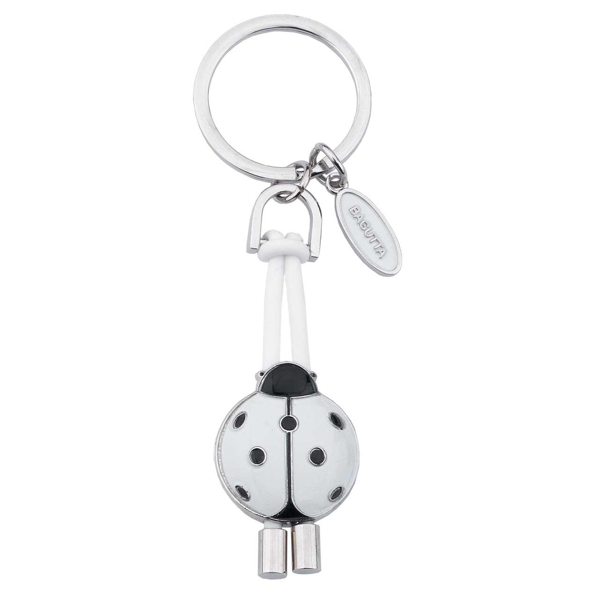 Bagutta Portachiavi Coccinella Silver Plated con Asola in Silicone Bianca 12 cm