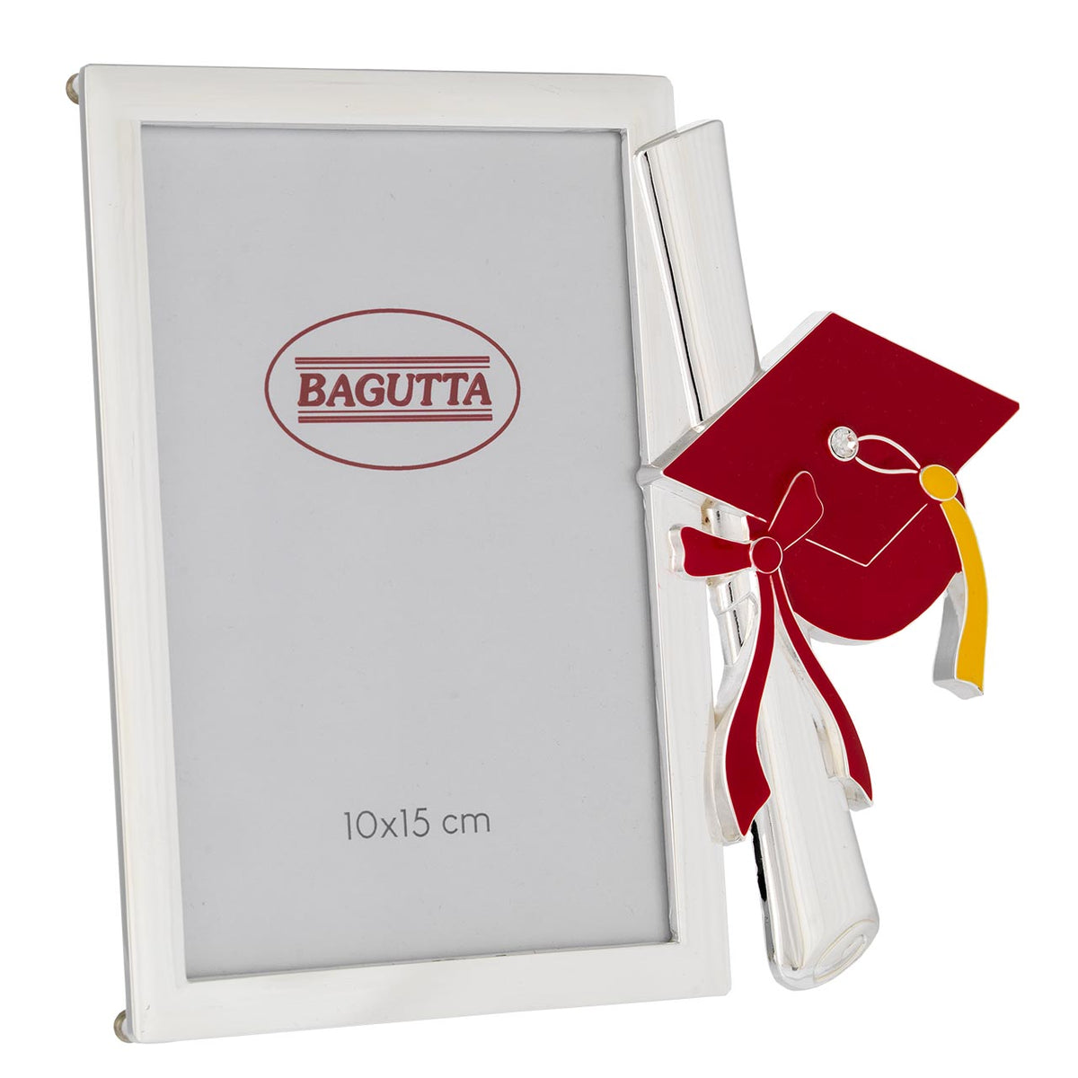 Bagutta Portafoto Laurea Argentato con Tocco Rosso e Pergamena 10x15 cm