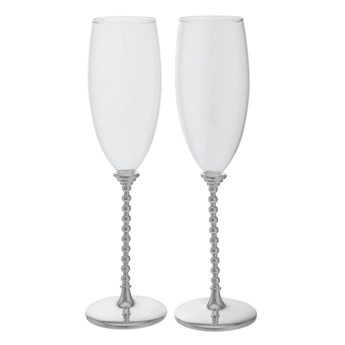 Bagutta Coppia Calici Flûte Champagne Silver Plated Stelo con Perline 26 cm