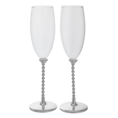 Bagutta Coppia Calici Flûte Champagne Silver Plated Stelo con Perline 26 cm