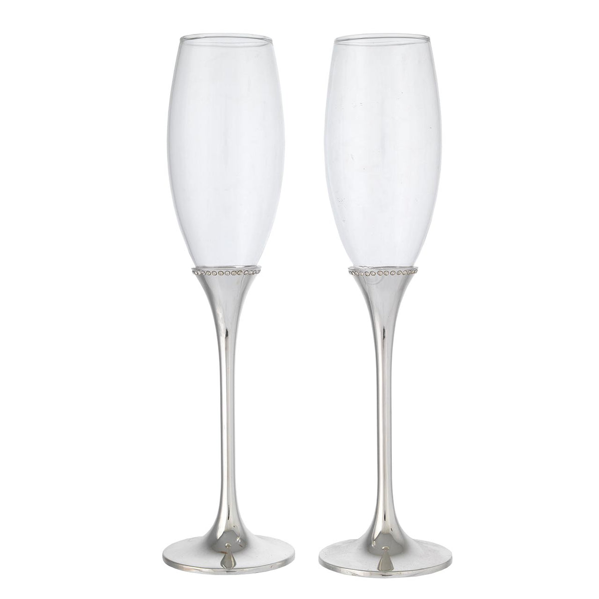 Bagutta Coppia Calici Flûte Champagne Silver Plated Stelo Crystal 26 cm