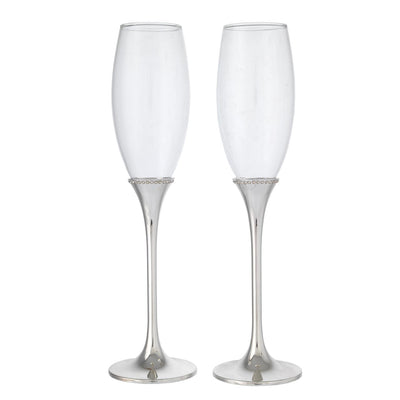 Bagutta Coppia Calici Flûte Champagne Silver Plated Stelo Crystal 26 cm