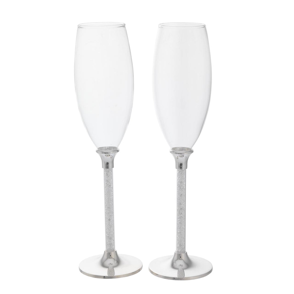 Bagutta Coppia Calici Flûte Champagne Silver Plated Stelo Liscio 26 cm