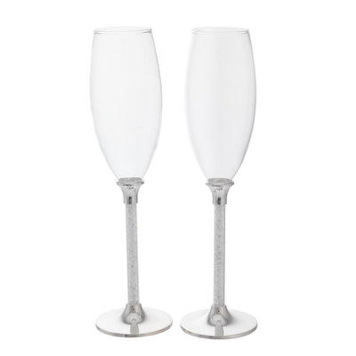 Bagutta Coppia Calici Flûte Champagne Silver Plated Stelo Liscio 26 cm