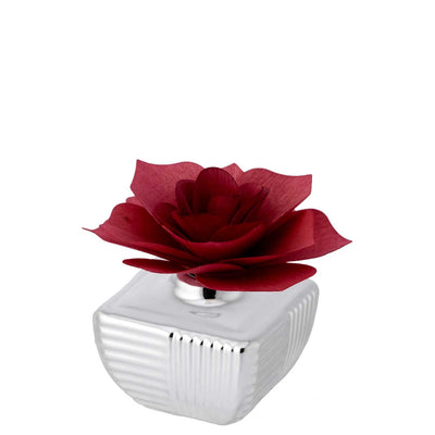 Bagutta Profumatore per Ambienti Quadrato Argentato a Coste con Rosa Rossa 6x6 cm