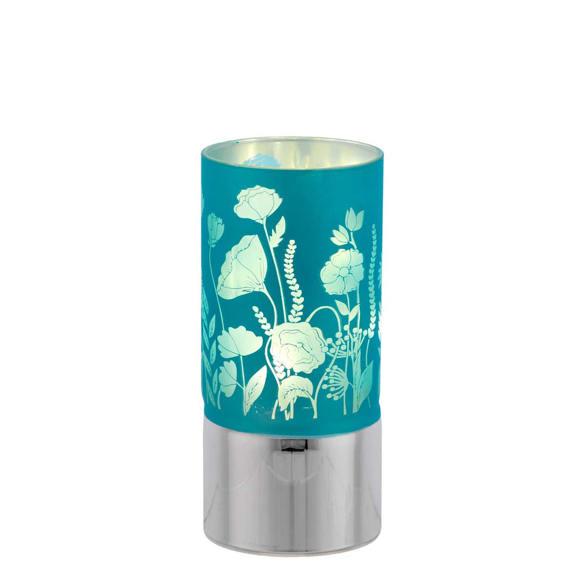 Bagutta Lampada LED in Vetro Decoro Fiori Fondo Azzurro Batterie Incluse 7x15 cm