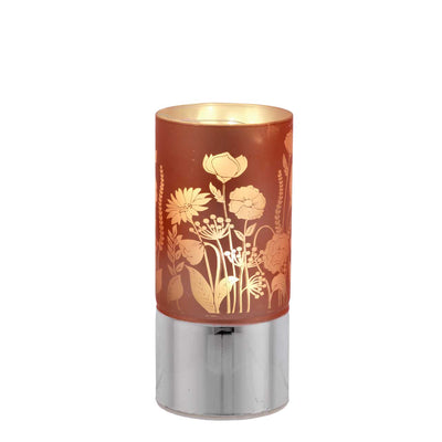 Bagutta Lampada LED in Vetro Decoro Fiori Fondo Rosa Batterie Incluse 7x15 cm