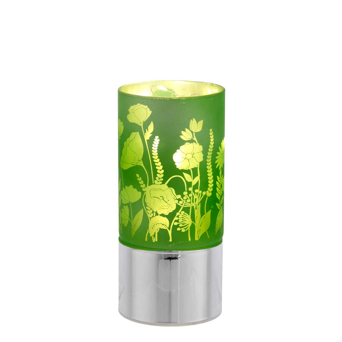 Bagutta Lampada LED in Vetro Decoro Fiori Fondo Verde Batterie Incluse 7x15 cm