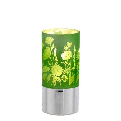 Bagutta Lampada LED in Vetro Decoro Fiori Fondo Verde Batterie Incluse 7x15 cm