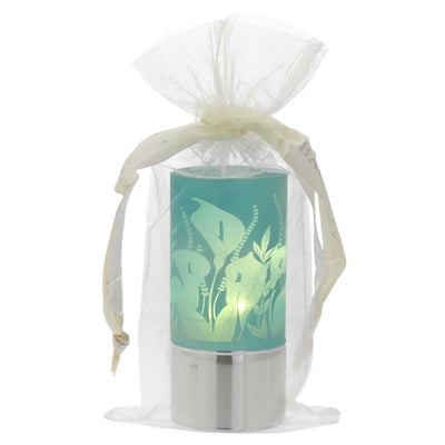 Bagutta Lampada LED in Vetro Decoro Fiori Fondo Verde Batterie Incluse 7x15 cm