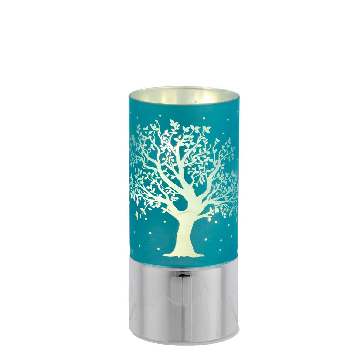 Bagutta Lampada LED in Vetro Decoro Albero Fondo Azzurro Batterie Incluse 7x15 cm