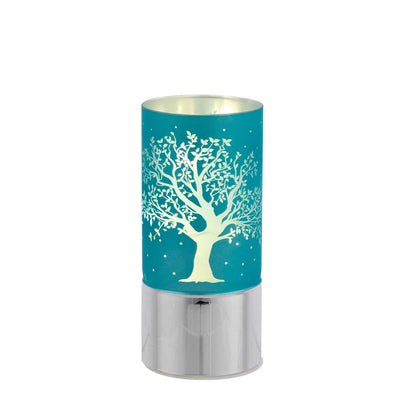 Bagutta Lampada LED in Vetro Decoro Albero Fondo Azzurro Batterie Incluse 7x15 cm