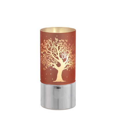 Bagutta Lampada LED in Vetro Decoro Albero Fondo Rosa Batterie Incluse 7x15 cm