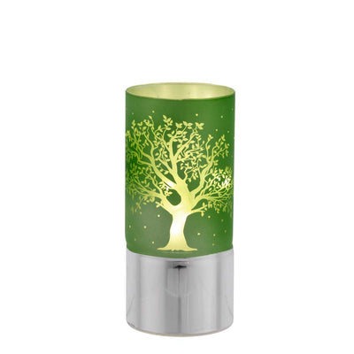 Bagutta Lampada LED in Vetro Decoro Albero Fondo Verde Batterie Incluse 7x15 cm