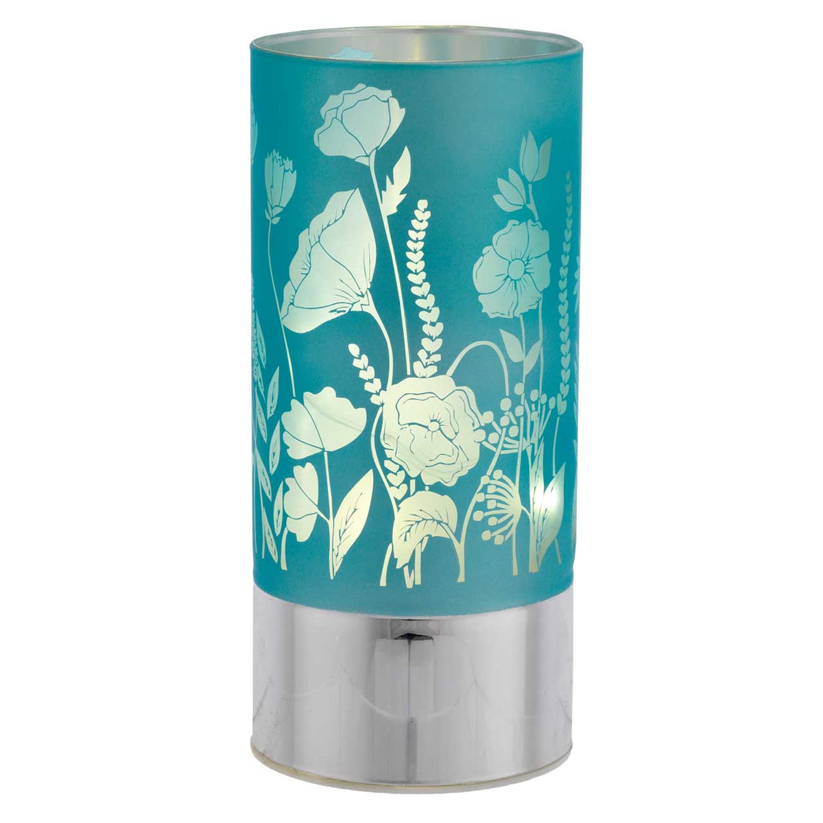 Bagutta Lampada LED in Vetro Decoro Fiori Fondo Azzurro Batterie Incluse 9x20 cm