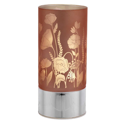 Bagutta Lampada LED in Vetro Decoro Fiori Fondo Rosa Batterie Incluse 9x20 cm