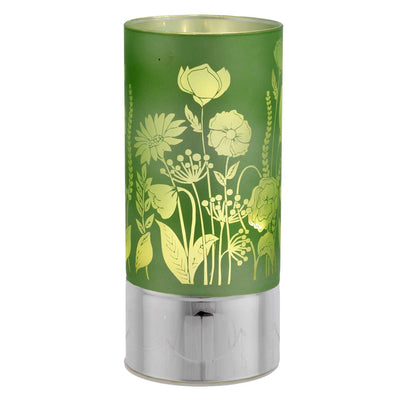 Bagutta Lampada LED in Vetro Decoro Fiori Fondo Verde Batterie Incluse 9x20 cm