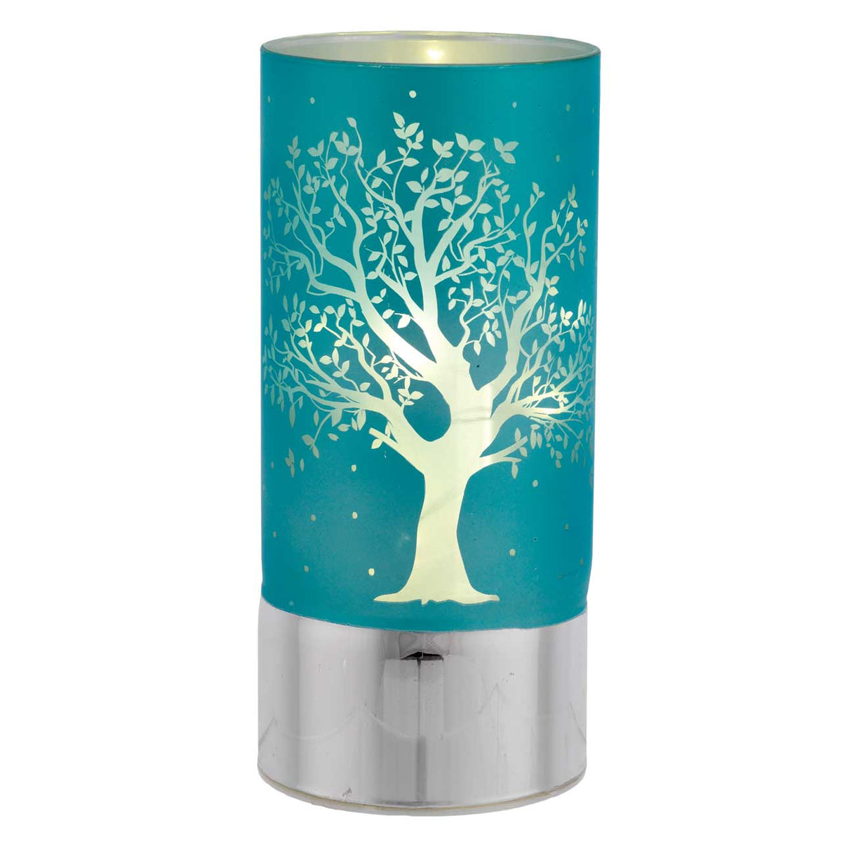 Bagutta Lampada LED in Vetro Decoro Albero Fondo Azzurro Batterie Incluse 9x20 cm