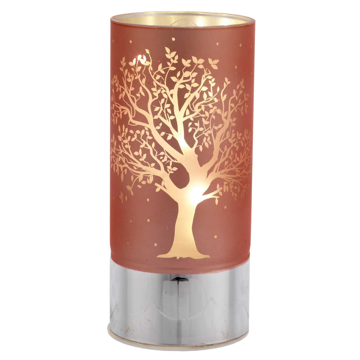Bagutta Lampada LED in Vetro Decoro Albero Fondo Rosa Batterie Incluse 9x20 cm