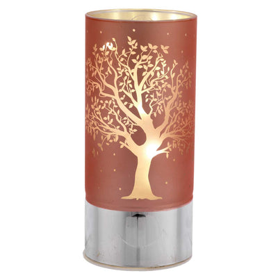 Bagutta Lampada LED in Vetro Decoro Albero Fondo Rosa Batterie Incluse 9x20 cm