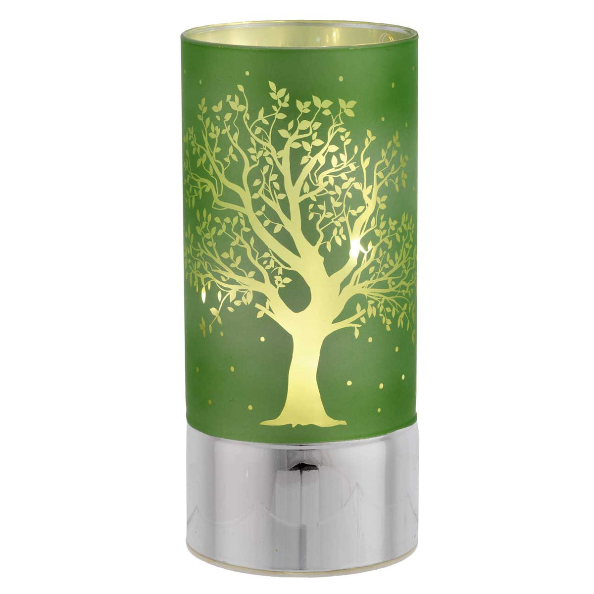 Bagutta Lampada LED in Vetro Decoro Albero Fondo Verde Batterie Incluse 9x20 cm
