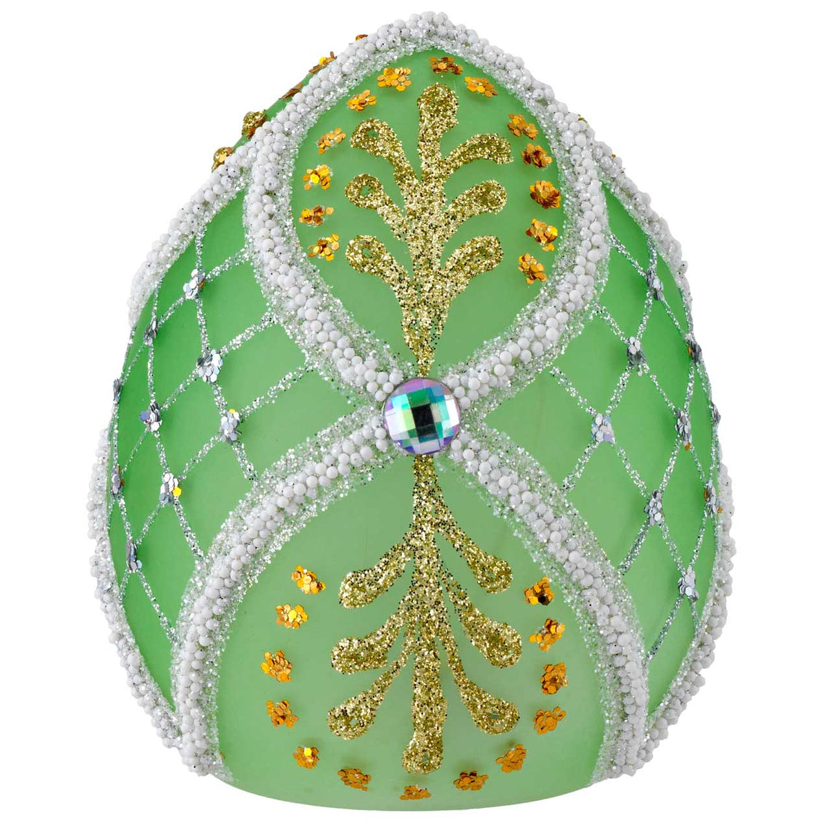 Bagutta Uovo Pasquale LED Verde con Motivo a Foglie 8x10 cm