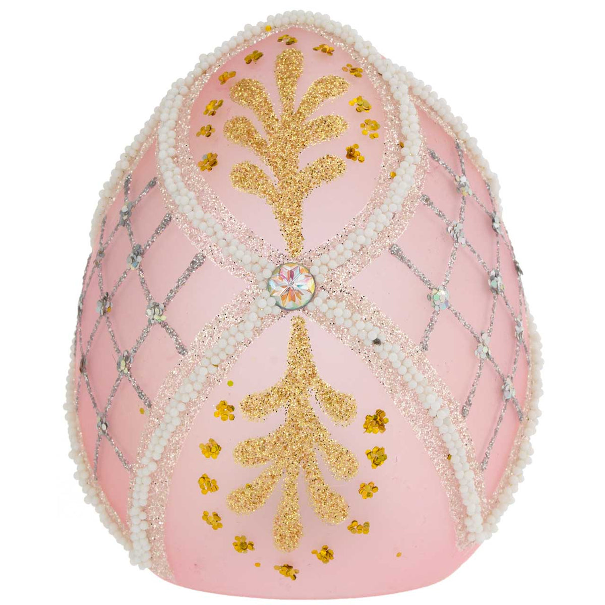 Bagutta Uovo Pasquale LED Rosa con Motivo a Foglie 8x10 cm