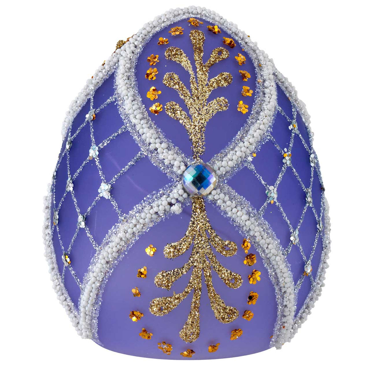 Bagutta Uovo Pasquale LED Viola con Motivo a Foglie 8x10 cm