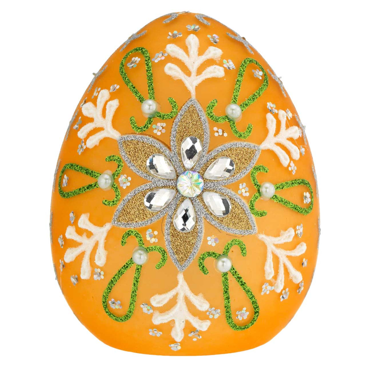 Bagutta Uovo Pasquale LED Arancione con Fiori e Strass 8x10 cm