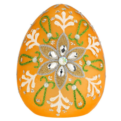 Bagutta Uovo Pasquale LED Arancione con Fiori e Strass 8x10 cm