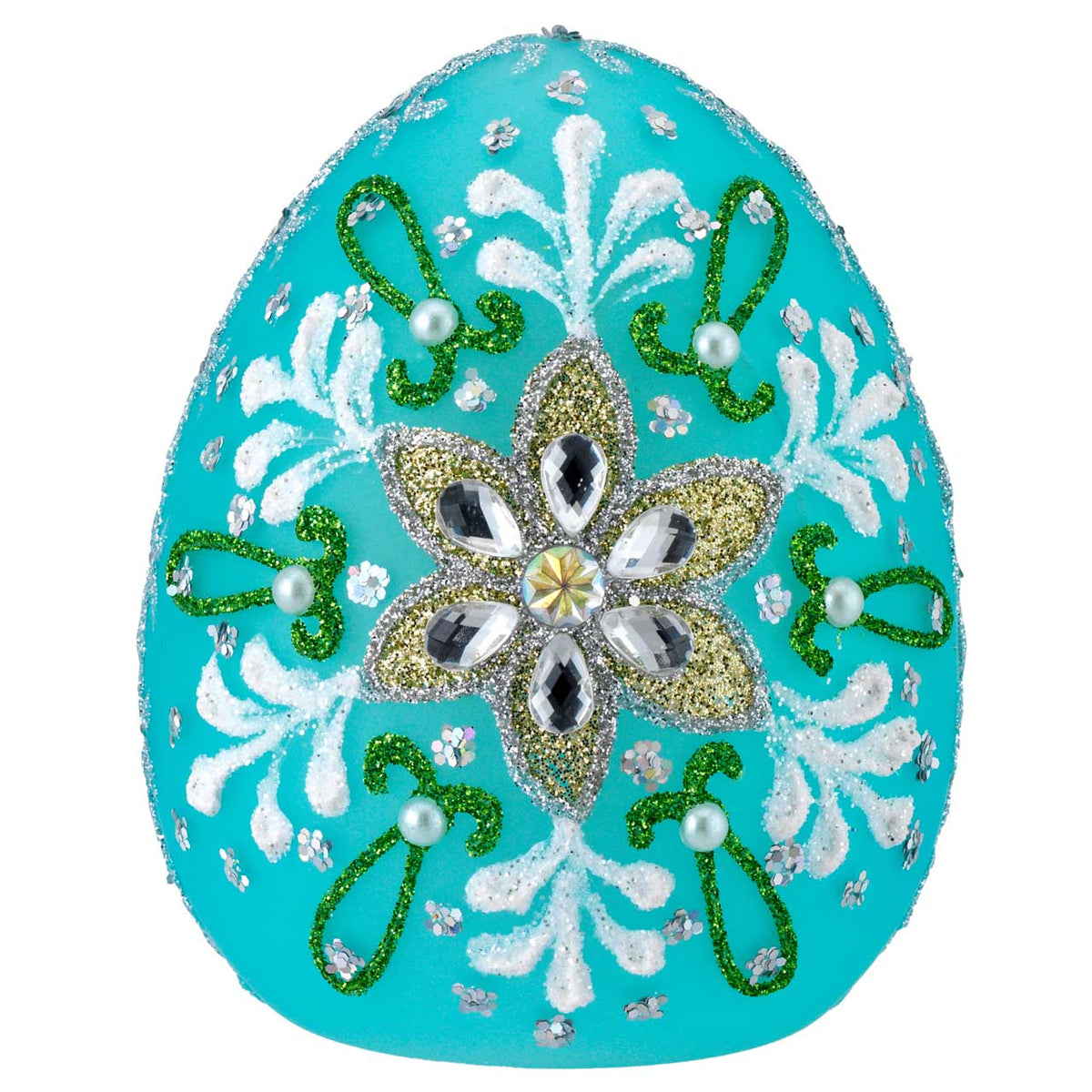 Bagutta Uovo Pasquale LED Turchese con Fiori e Strass 8x10 cm