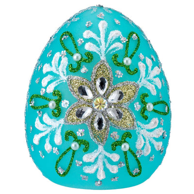 Bagutta Uovo Pasquale LED Turchese con Fiori e Strass 8x10 cm