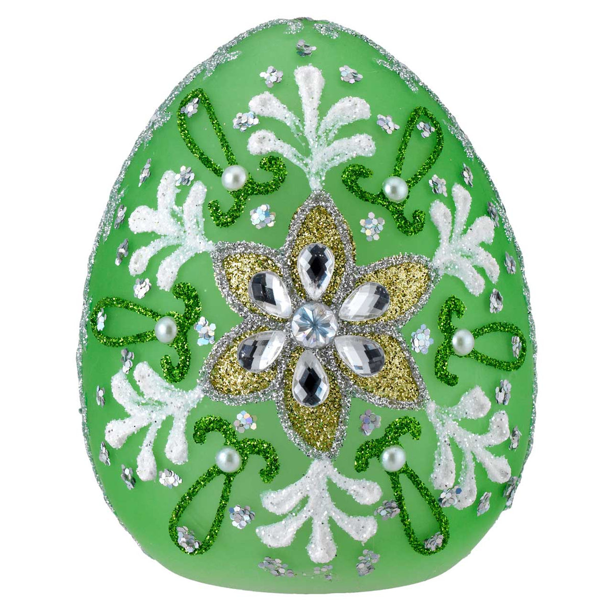 Bagutta Uovo Pasquale LED Verde con Fiori e Strass 8x10 cm
