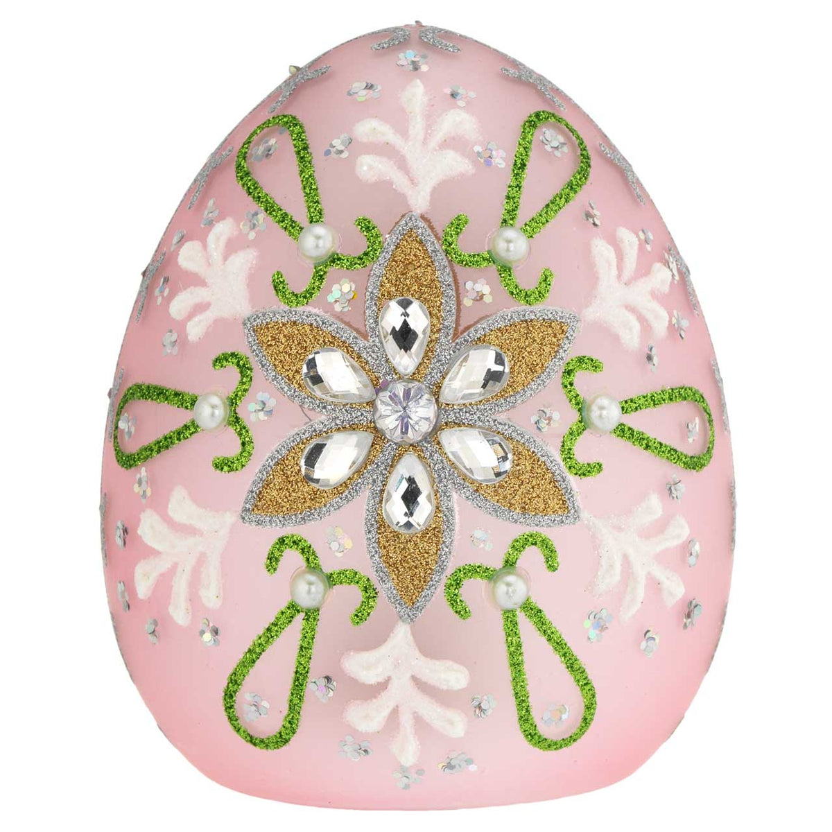 Bagutta Uovo Pasquale LED Rosa con Fiori e Strass 8x10 cm