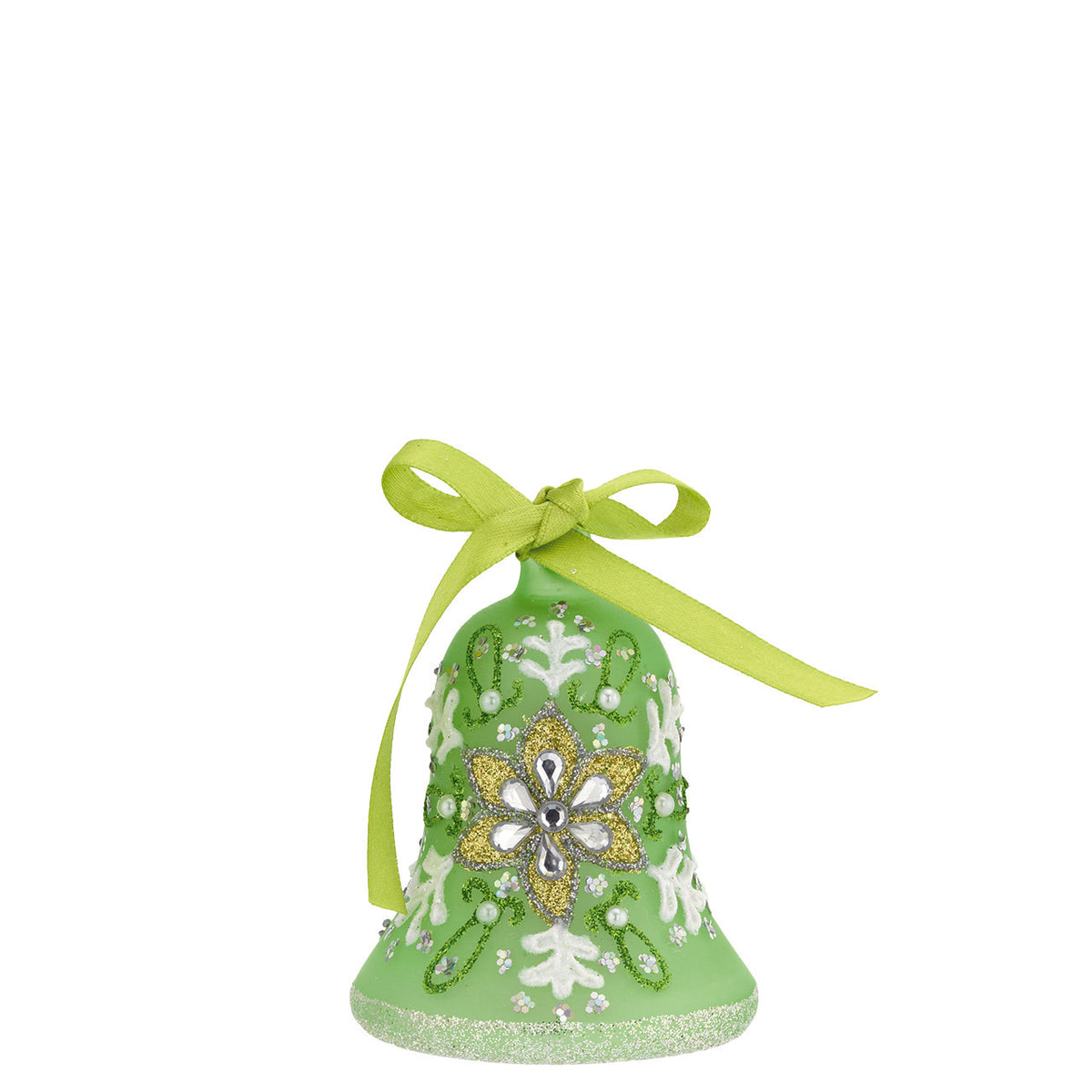 Bagutta Campanella Pasquale LED Verde con Fiore e Strass 8 cm