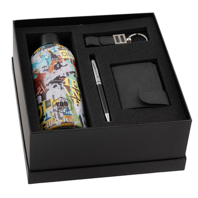 Bagutta Box Regalo Uomo con Bottiglia Termica AISI 304 Wall Art, Portafoglio, Penna e Portachiavi 23x25x9 cm