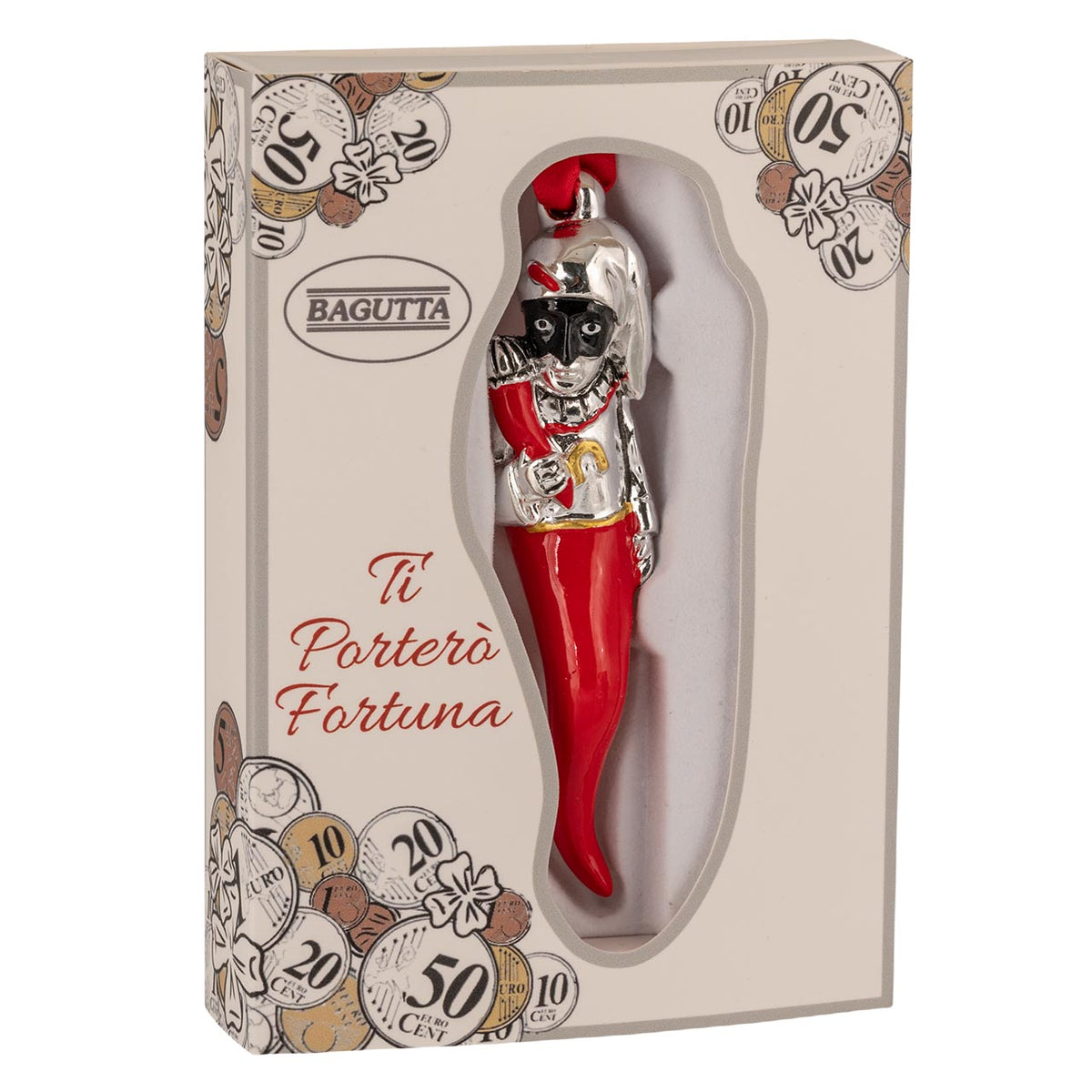 Bagutta Talismano Portafortuna Cornino Rosso con Pulcinella 9,5 cm